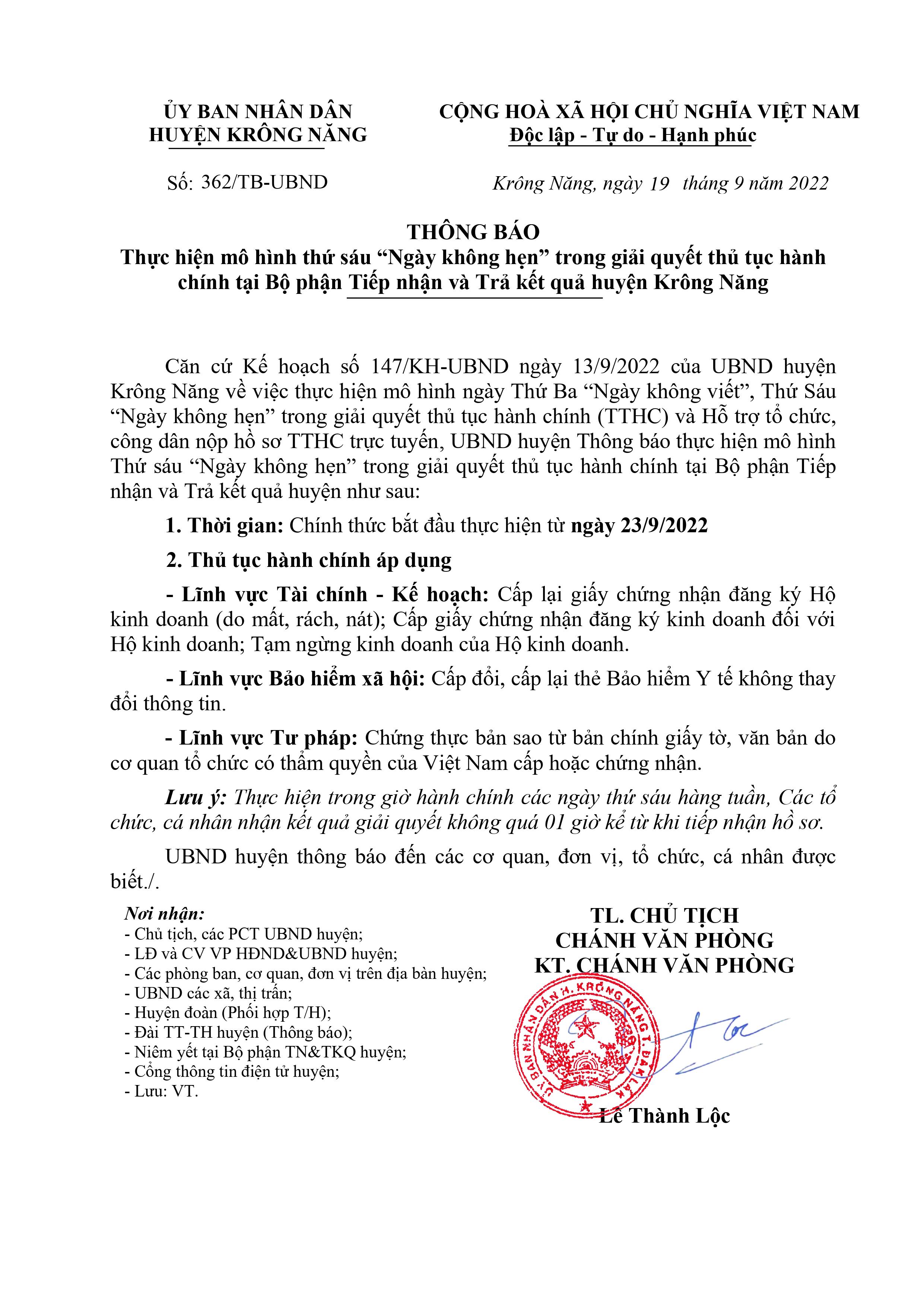 Kế hoạch triển khai mô hình giải quyết thủ tục hành chính và thông báo thực hiện mô hình "ngày thứ 6 không hẹn" trong giải quyết thủ tục hành chính